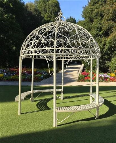 Elegant Swirl Gazebo with Bench, Dome Roof, Metal Pergola, Outdoor Patio Arbor W