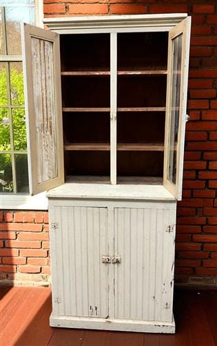 Home & Living > Furniture > Dining Room Furniture > Buffets & China Cabinets - Primitive Kitchen Cupboard, Vintage China H...