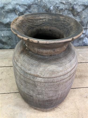 Wood Pot, Round Water Jug, Planter Urn, Flower Frog Display, Farmhouse Box, H