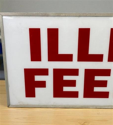 Illini Feeds Sign, Vintage Aluminum Double Sided Sign Livestock Advertising Sign