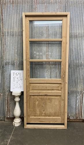 Antique French Single Door (32.5x83) Glass Pane Door with Jamb, Encased Door T54