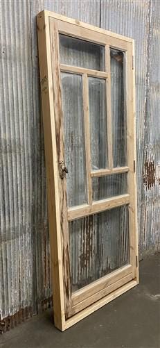 Antique French Single Door (33x81) Glass Pane Door with Jamb, Encased Door T44