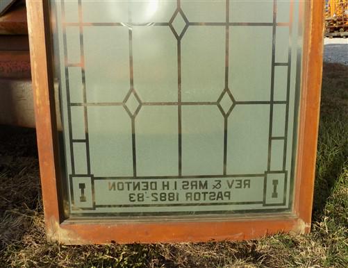 Etched Frosted Clear Glass Vintage Church Window, Architectural Art Glass, C
