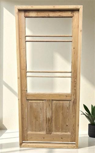 Antique French Single Door (35.5x82) Glass Pane Door with Jamb, Encased Door T25