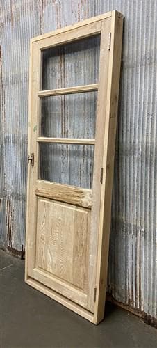 Antique French Single Door (31.5x81) Glass Pane Door with Jamb, Encased Door T20