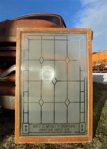Etched Frosted Clear Glass Vintage Church Window, Architectural Art Glass, C
