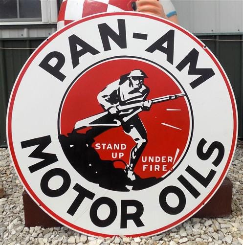 Art & Collectibles > Collectibles > Advertisements - Pan Am Motor Oils Sign, 2 Sided Metal Porcelain Advertising Sign, Gas...