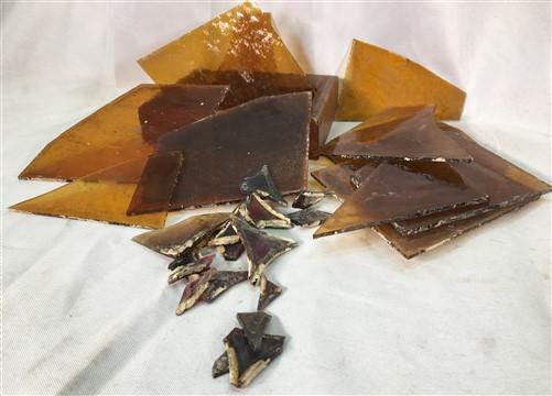 Craft Supplies & Tools > Raw Materials > Glass - Honey Gold Stained Glass Reclaimed Church Window Shards Fragments, Art Gl...