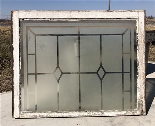 Home & Living > Home Improvement > Windows - Etched Frosted Clear Glass Vintage Church Window, Architectural Art Glass, H...