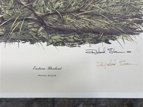 Art & Collectibles > Prints > Lithographs - Richard Sloan, Eastern Bluebird, Signed Print, 28x22, Wade Collection, Plate 2...