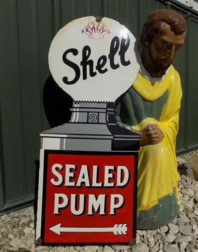 Art & Collectibles > Collectibles > Advertisements - Shell Sealed Pump Sign, Shell Porcelain Metal Advertising, Gas Statio...
