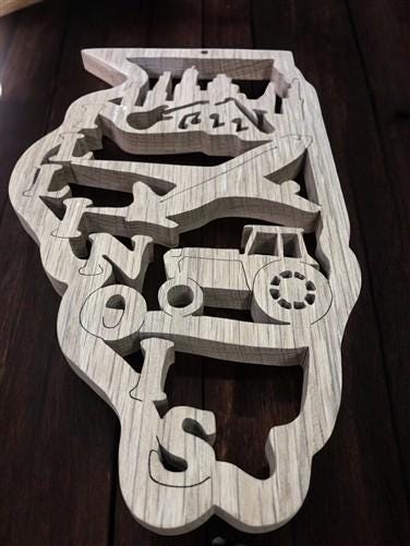 Home & Living > Home Decor > Wall Decor > Wall Hangings - Illinois Carved Wood Wall Decor, Chicago Music Plane Farm Tracto...