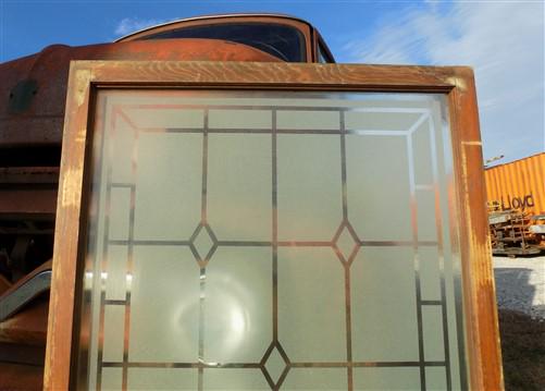 Etched Frosted Clear Glass Vintage Church Window, Architectural Art Glass, C
