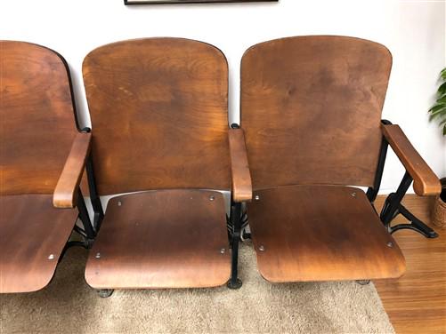 Home & Living > Furniture - 5 Vintage Wood Folding Theater Seats, Auditorium Seats, Entryway Bench, E15 by The Old Grainery