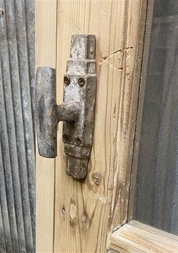 Antique French Single Door (31.5x84) Glass Pane Door with Jamb, Encased Door T33