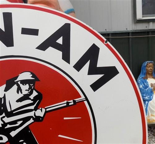 Art & Collectibles > Collectibles > Advertisements - Pan Am Motor Oils Sign, 2 Sided Metal Porcelain Advertising Sign, Gas...