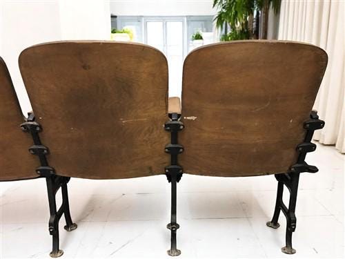 4 Vintage Wood Folding Theater Seats, Auditorium Seats, Entryway Bench, E12