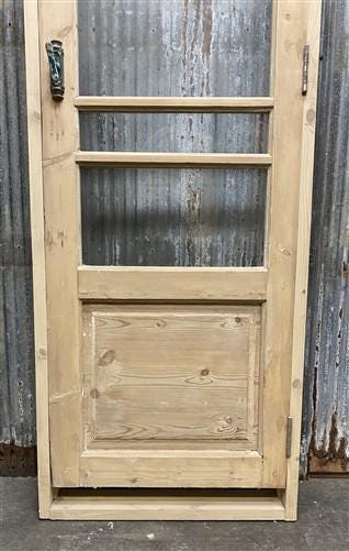 Antique French Single Door (25.5x83) Glass Pane Door with Jamb, Encased Door T8