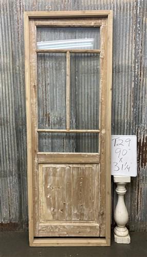 Antique French Single Door (31.5x90) Glass Pane Door with Jamb, Encased Door T29