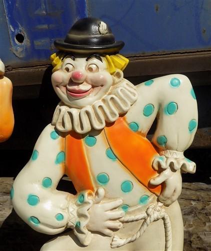 Pair Roman Art Co Plaster Clowns, Vintage Mid Century Chalkware, Circus Wall Art