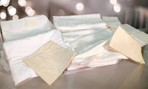 Church Table Linens, White Linen Wedding Banquet Reception Vintage Tablecloths