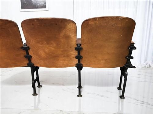 Home & Living > Furniture - 4 Vintage Wood Folding Theater Seats, Auditorium Seats, Entryway Bench, E8 by The Old Grainery