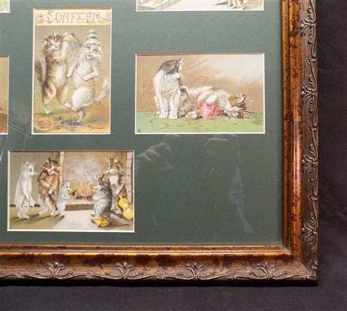 Art & Collectibles > Prints - Vintage Wooden Framed Cat Art, Rectangular Photo Picture Mirror Art Frame H by The Old Grainery