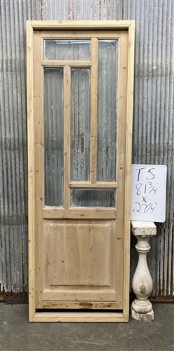 Antique French Single Door (27.25x82) Glass Pane Door with Jamb, Encased Door T5