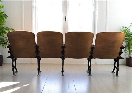 Home & Living > Furniture - 4 Vintage Wood Folding Theater Seats, Auditorium Seats, Entryway Bench, E11 by The Old Grainery