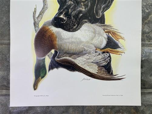 Art & Collectibles > Prints > Lithographs - Ernest Hart, Black Lab with Duck, Signed Dog Print, 16x20, Wade Collection, B...