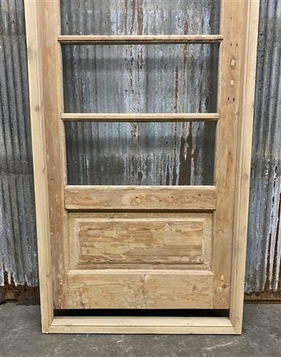 Antique French Single Door (32x84) Glass Pane Door with Jamb, Encased Door T16