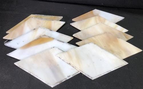 10 Stained Slag Glass Diamond Panes, Reclaimed Church Window Art Glass Pieces H