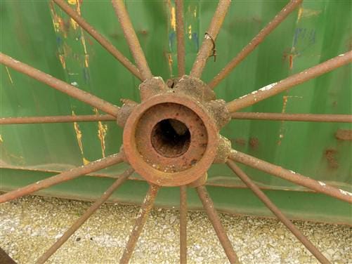 2 Cast Iron Implement Wheels, Wagon Wheel, Tractor Steel Rims, Industrial Age E