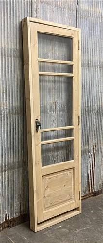 Antique French Single Door (25.5x83) Glass Pane Door with Jamb, Encased Door T8