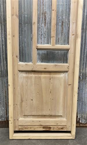 Antique French Single Door (27.25x82) Glass Pane Door with Jamb, Encased Door T5