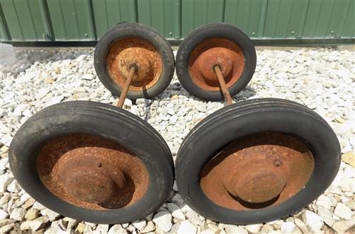 4 Vintage Metal Baby Buggy Wheels Pedal Car Garden Cart Pumpkin Wagon A49