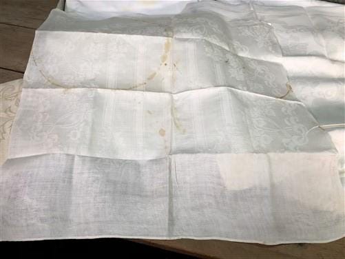 Church Table Linens, White Linen Wedding Banquet Reception Vintage Tablecloths