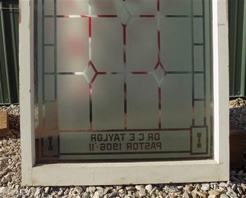 Etched Frosted Clear Glass Vintage Church Window, Architectural Art Glass, E