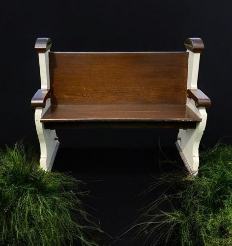 Home & Living > Furniture > Entryway & Mudroom Furniture - Vintage Wooden Church Pew, 3' 9" Porch Bench, Entry Foyer, Dini...