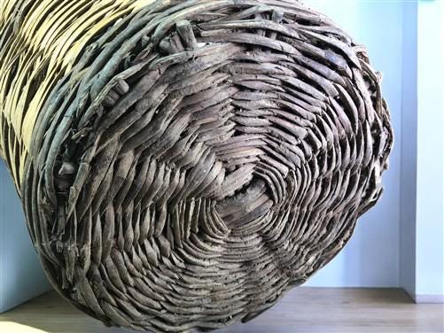 Home & Living > Home Decor > Home Accents - Round Wicker Basket, Vintage German Woven Rattan Basket, Storage Organizer N b...