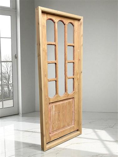 Antique French Single Door (31x78.5) Glass Pane Door with Jamb, Encased Door T41