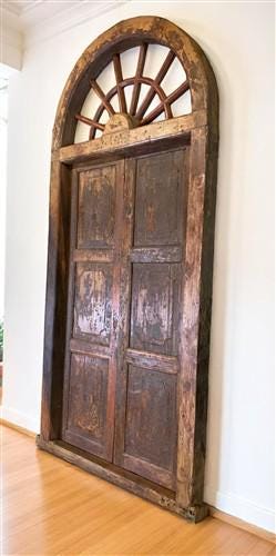 Antique Arched French Double Doors (61.5x130) European Door Jamb, with Jamb, S38