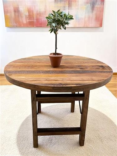 Home & Living > Furniture > Dining Room Furniture > Kitchen & Dining Tables - Rustic Round Table, Vintage Dining Room Tabl...