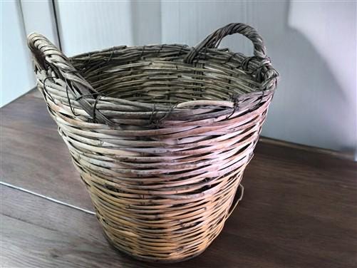 Home & Living > Storage & Organization > Baskets - Round Wicker Basket, Vintage German Woven Rattan Basket, Storage Organi...