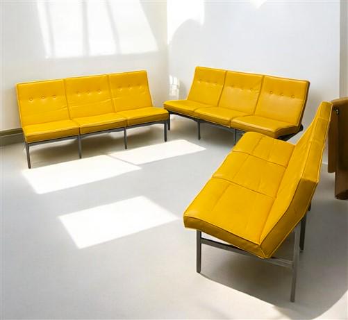 Home & Living > Furniture > Living Room Furniture > Couches & Loveseats - 3 Yellow Vinyl Sofas, Vintage 60s 70s Davenport...