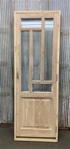 Antique French Single Door (27x81.5) Glass Pane Door with Jamb, Encased Door T27