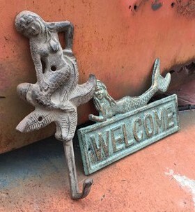 Home & Living > Home Decor > Wall Decor > Wall Hangings > Signs - Mermaid Decor, Decorative Welcome Sign, Cast Iron Mermai...