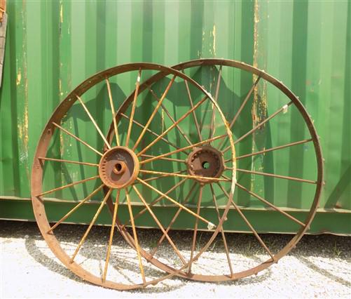 2 Cast Iron Implement Wheels, Wagon Wheel, Tractor Steel Rims, Industrial Age A