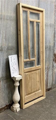 Antique French Single Door (27.25x82) Glass Pane Door with Jamb, Encased Door T6