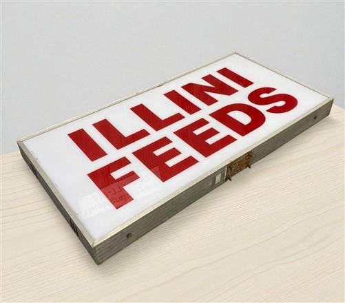 Illini Feeds Sign, Vintage Aluminum Double Sided Sign Livestock Advertising Sign